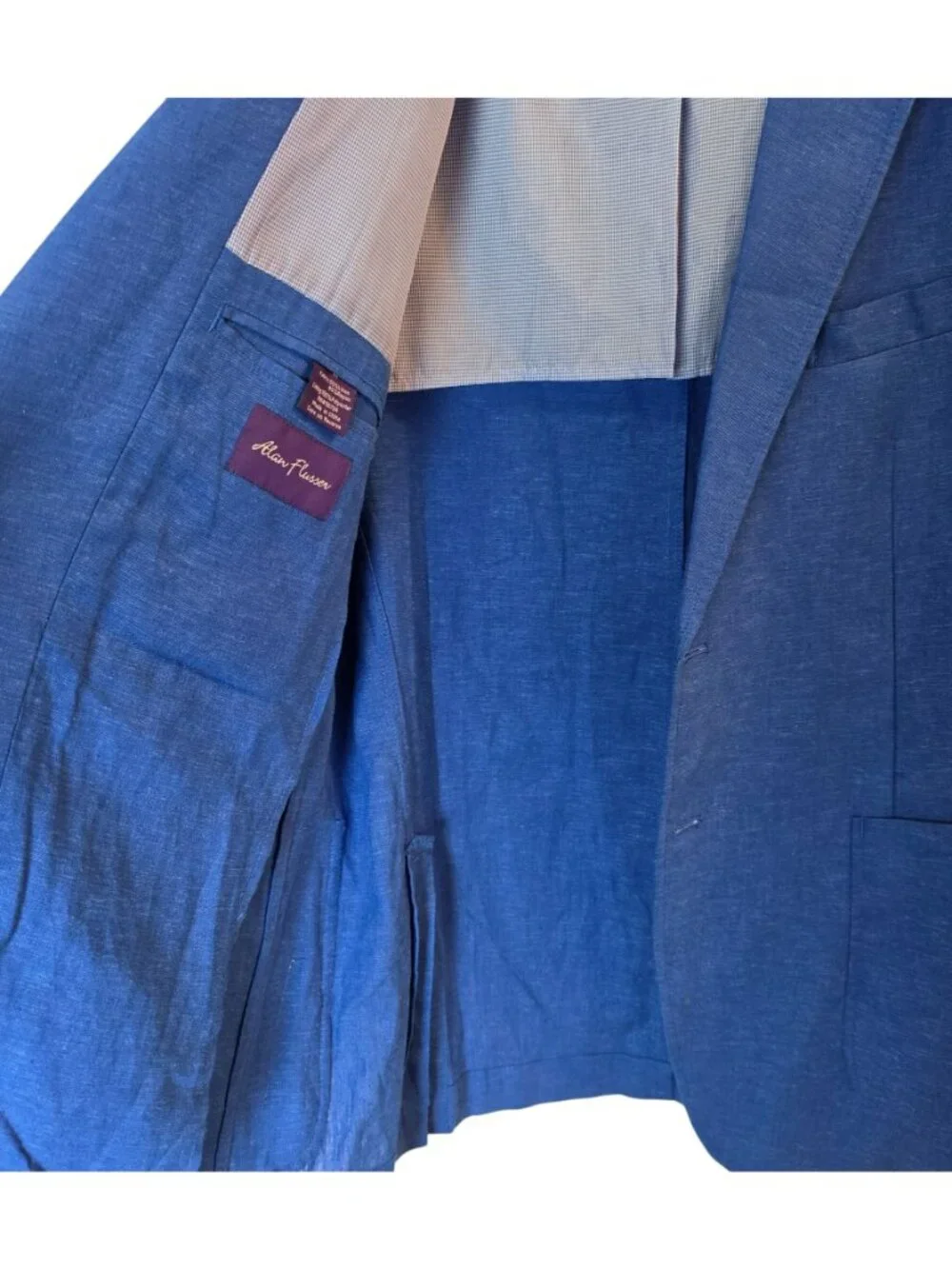 Alan Flusser Linen Blend Sport Coat Men's M Bright Blue 2 Button Blazer